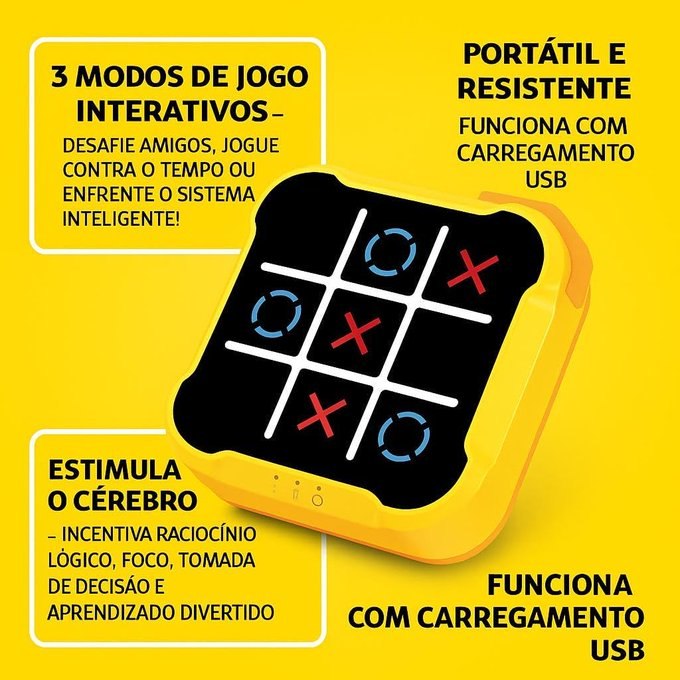 Jogo da Velha Eletrônico com Tela Sensível ao Toque Amarelo e Preto + Frete Grátis