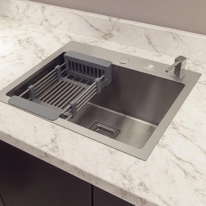 Cuba Pia Cozinha Gourmet Quadrada Aço Inox 304 Escovada 60x40cm Com Acessórios Stillus Home Aço Inox Escovado