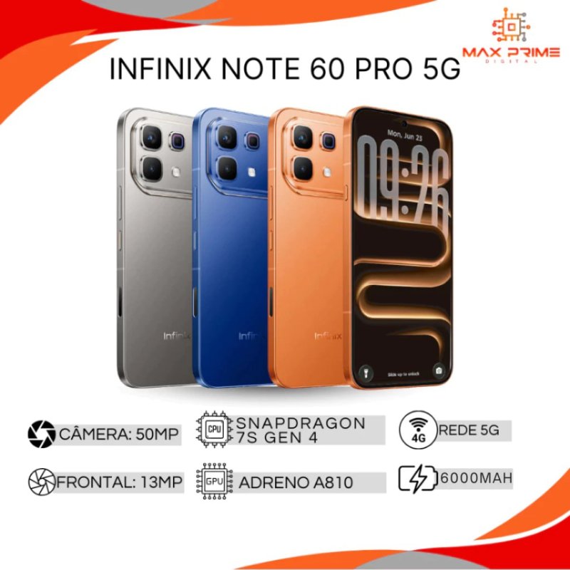 Infinix Note 60 Pro 5G - 256GB 12GB RAM - Snapdragon 7s Gen 4 - Bateria 6000mAh