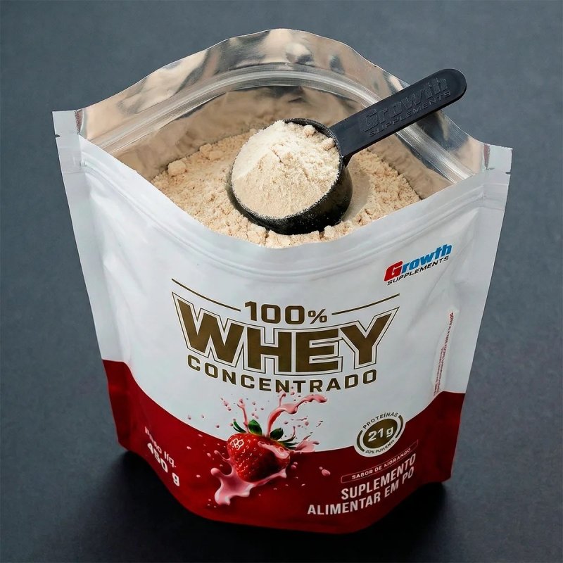 100% Whey Concentrado 450g Growth Supplements Morango