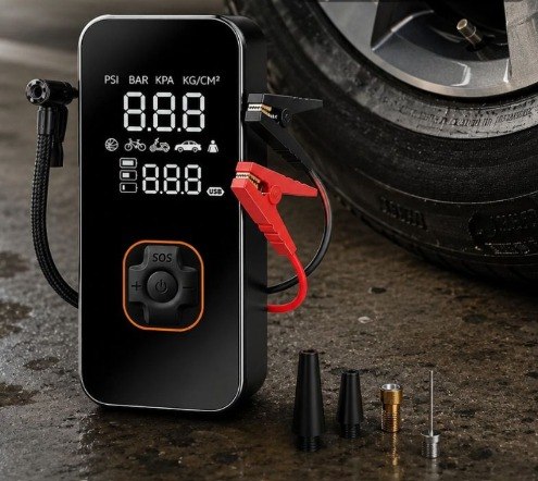 Bomba Elétrica Portátil Digital Para Encher Pneu De Carro Moto Bicicleta Inflador Automotivo Cor Preto