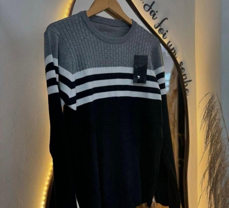 Suéter Blusa De Tricot Masculino Listrado Blusa Lã Masculina