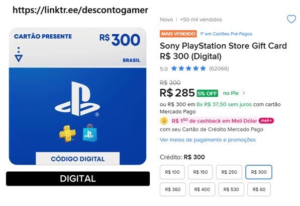 Sony Playstation Store Gift Card R$ 300 (digital)