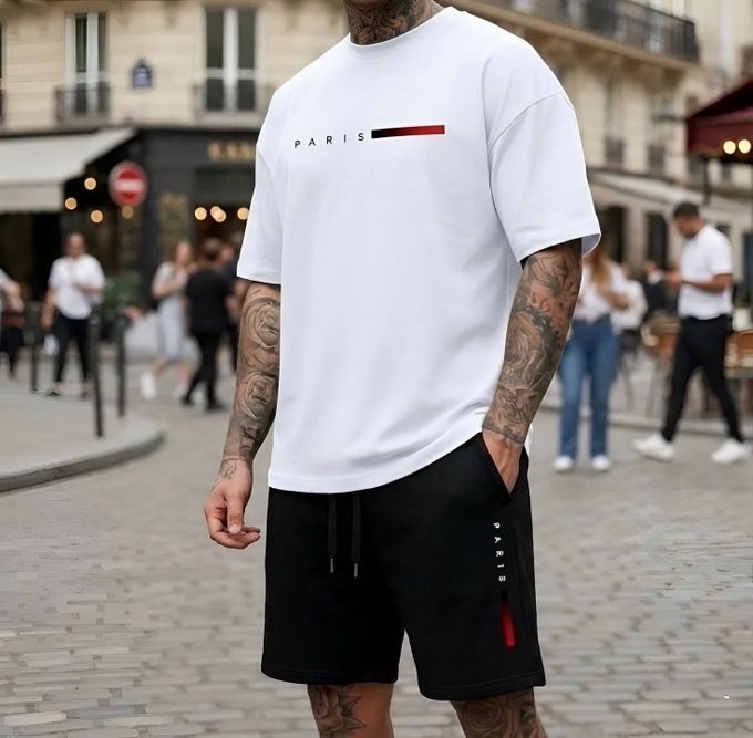 Conjunto Masculino Streetwear Paris Urbano Camiseta E Short + Frete Grátis