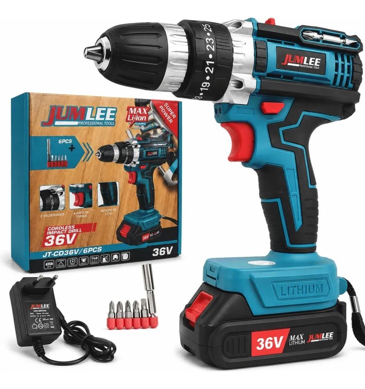 Parafusadeira E Furadeira À Bateria 36v Sem Fio Bivolt Azul-celeste