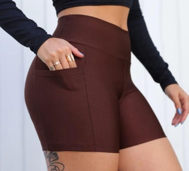 Shorts Academia Feminino Modelador Com Bolso Zero Opacidade