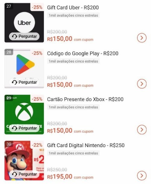Gift Card com R$ 50 OFF Na Live no APP