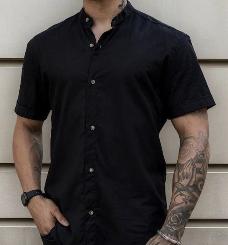 Camisa Manga Curta Gola Padre Masculina Festa Trabalho