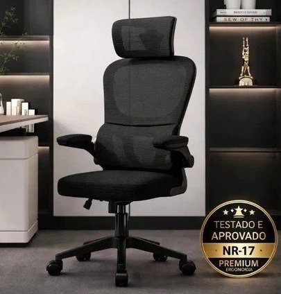 Cadeira Ergonômica cinza Giratória com Apoio Lombar e Braços Ajustáveis - LARUNO