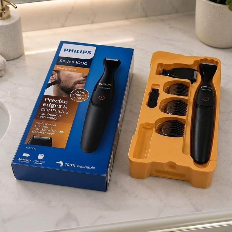 Aparador De Barba Series 1000 Mg1100 À Pilha Philips Preto/vermelho 127/220v