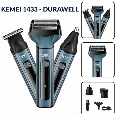 Barbeador Elétrico 3 em 1 Profissional Kemei 1433 Bivolt 110v 220v Portátil sem fio KM - 1433