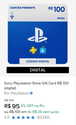 Sony PlayStation Store Gift Card R$ 100 (Digital)