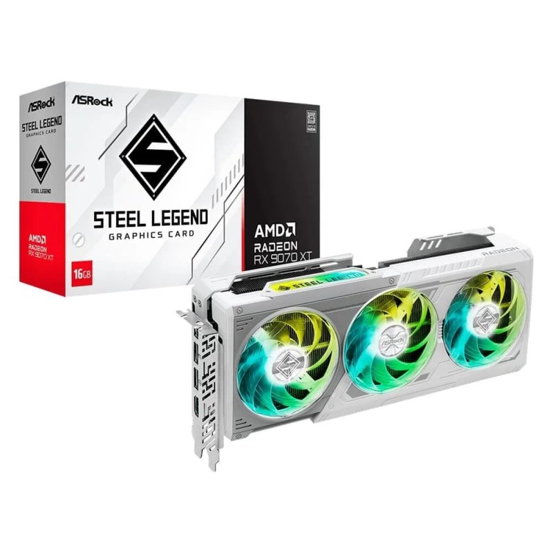 Placa de Vídeo ASRock RX 9070 XT Steel Legend AMD Radeon, ARGB, 16GB