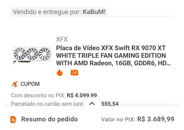Placa de Vídeo XFX Swift RX 9070 XT WHITE TRIPLE FAN GAMING EDITION WITH AMD Radeon, 16GB