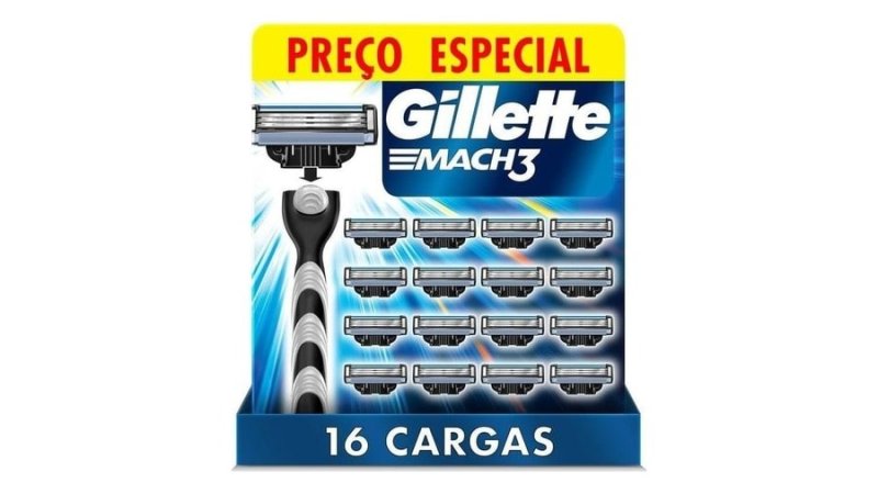 Gillette Mach3 Refil Para Barbear, 16 Unidades