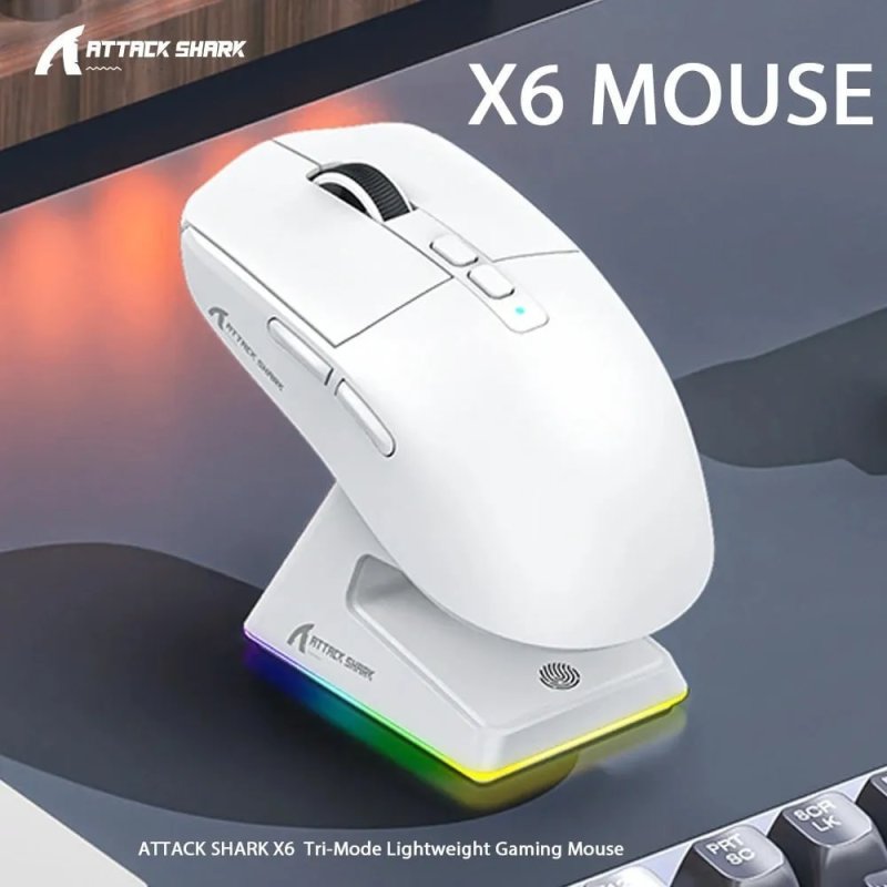 Mouse Gamer Sem Fio Attack Shark X6 Tri Mode