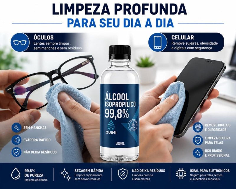 Álcool Isopropílico 99,8% Quimi Vida 500ml - Limpeza Profissional em Quantidade Econômica