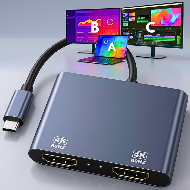 Hub Adaptador USB-C para Dual HDMI 4k@60Hz MST