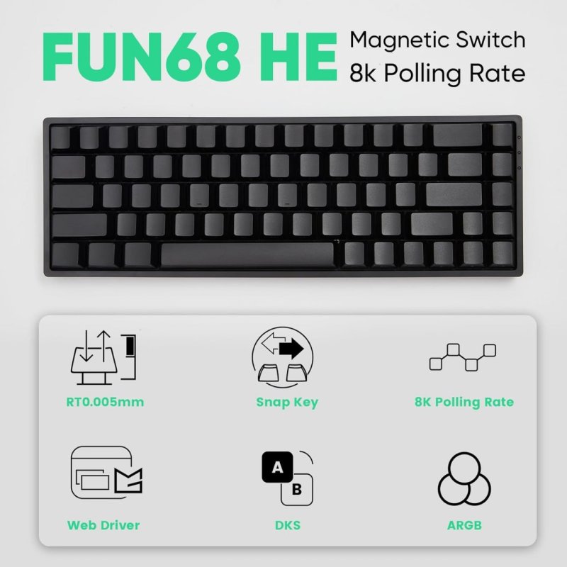 Teclado Magnético Gamer Akko Monsgeek Fun68 RGB Preto 8K Switch
