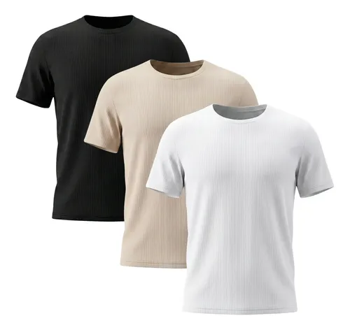 Kit 3 Camisetas Masculina Canelada Americana Gola Careca