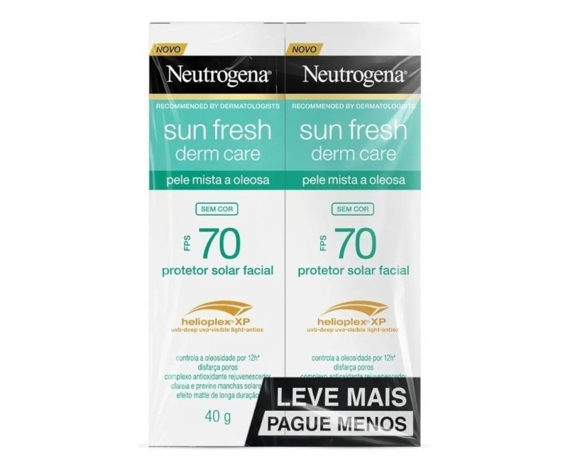 Neutrogena Sun Fresh Protetor Solar Facial Para Pele Oleosa Derm Care, FPS 70, Kit com 2 Unidades de 40g