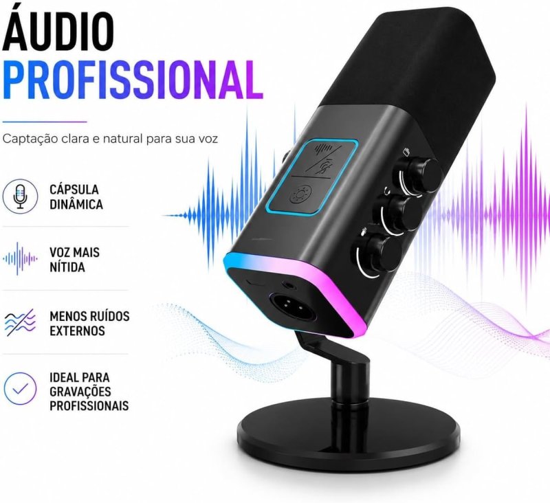 Microfone USB/XLR AM8 RGB para Podcast e Streaming
