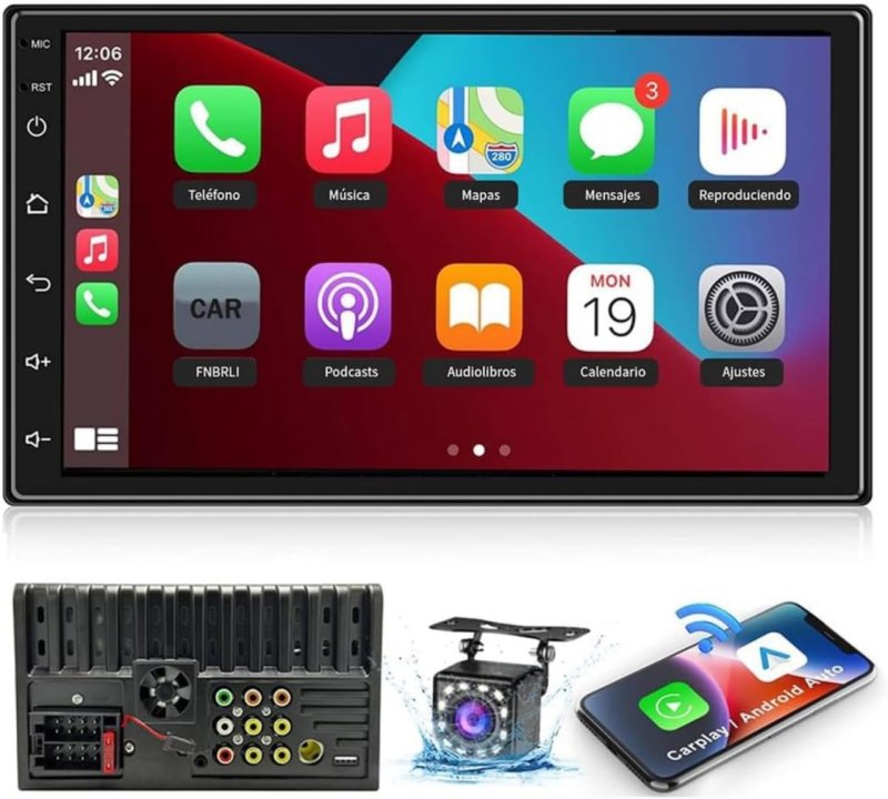 Central Multimídia 7" FINYQBET com CarPlay e Câmera de Ré