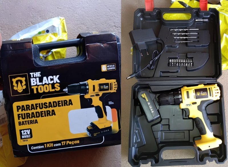 Furadeira Parafusadeira Sem Fio A Bateria Tb-12e 12v 3/8 10mm Com Maleta E Acessórios The Black Tools