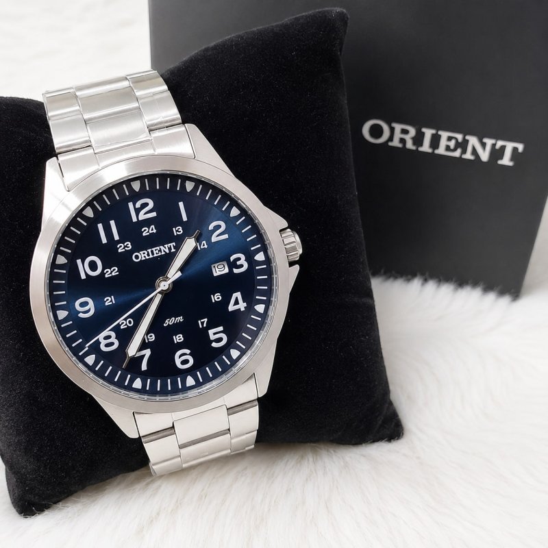 Relógio Orient Eternal MBSS1380 Prateado com Fundo Azul