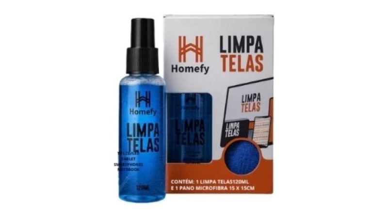 Limpa Telas Homefy 120ml com Pano Limpeza Sem Manchas para TV, Notebook e Celular Anti-estático
