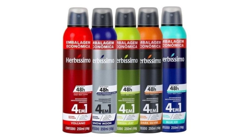 Kit Desodorante Antitranspirante Aerossol Herbíssimo 250ml Fragrâncias Variadas (5 unidades)