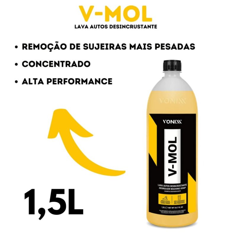 V-MOL VONIXX LAVA AUTOS DESINCRUSTANTE DESEGRAXANTE 1,5L REMOVEDOR DE BARRO E ÓLEO