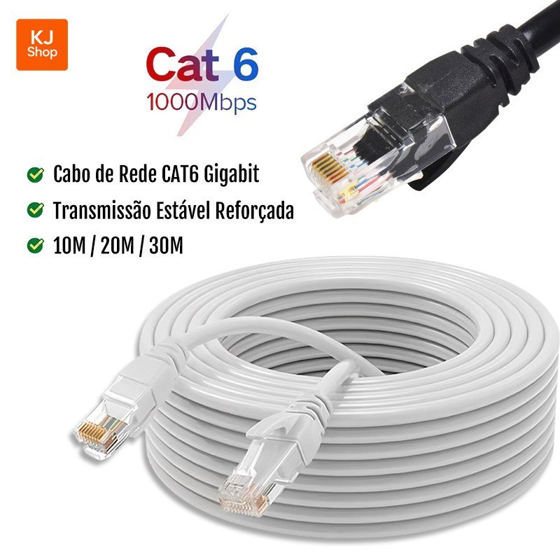Cabo de Rede CAT6 RJ45 Blindado 1000Mbps com Alta Estabilidade 10M/20M/30M
