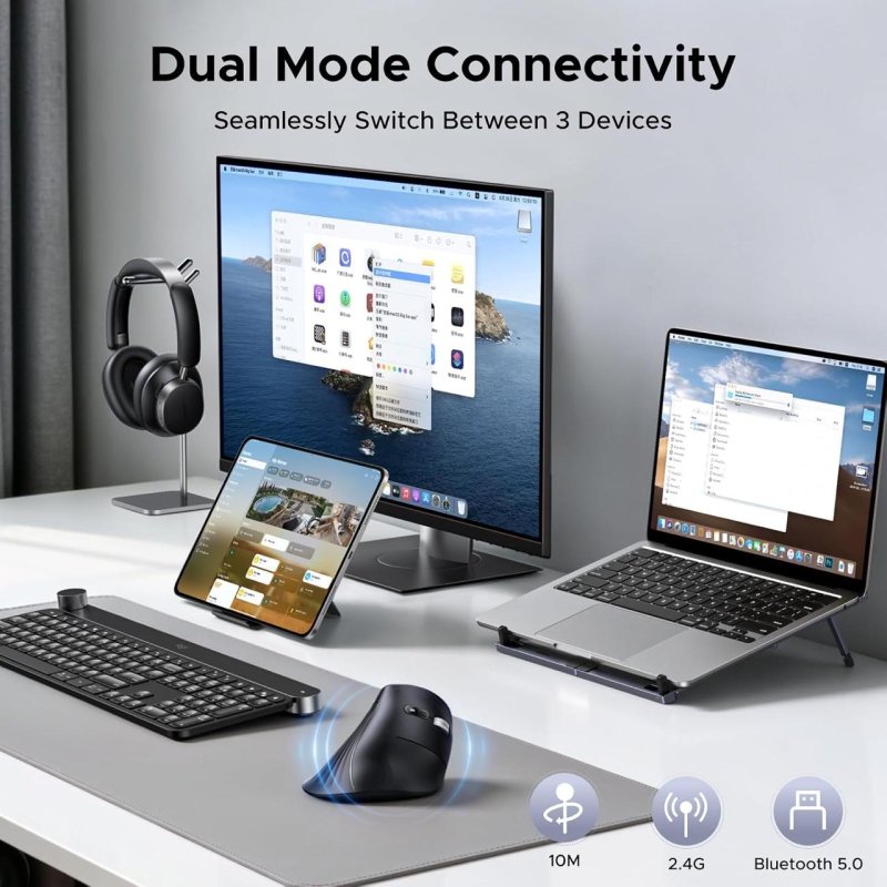 Mouse Vertical Sem Fio UGREEN com Bluetooth e 2,4 GHz