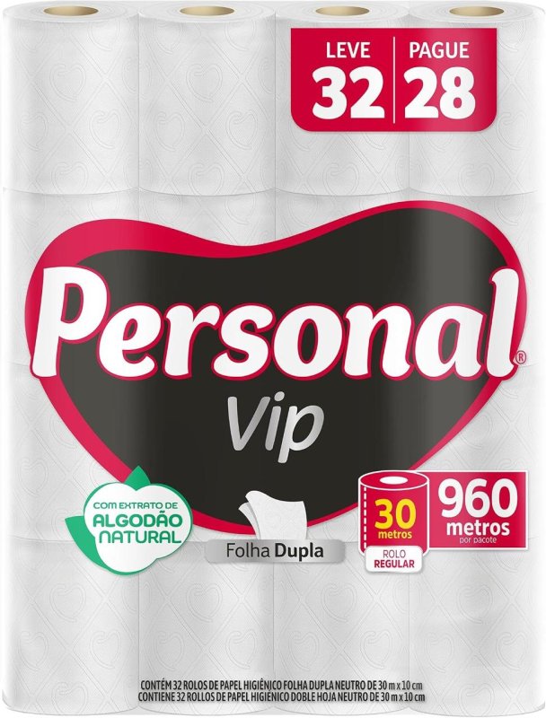 Papel Higiênico Personal VIP Folha Dupla com 32 Rolos
