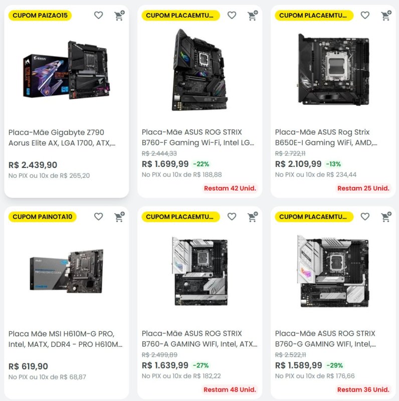 20% OFF em PLACAS MÃE Selecionados