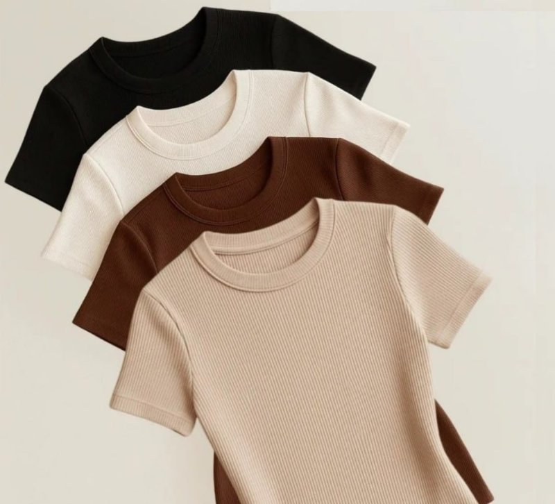 Kit 4 Blusas Feminina Ribana Canelado Estilosa Básica Casual Preto, Branco, Marrom E Nude Lisa M/g (36/42)