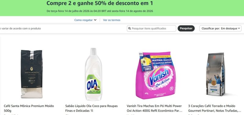 Compre 2 e ganhe 50% de desconto em 1
