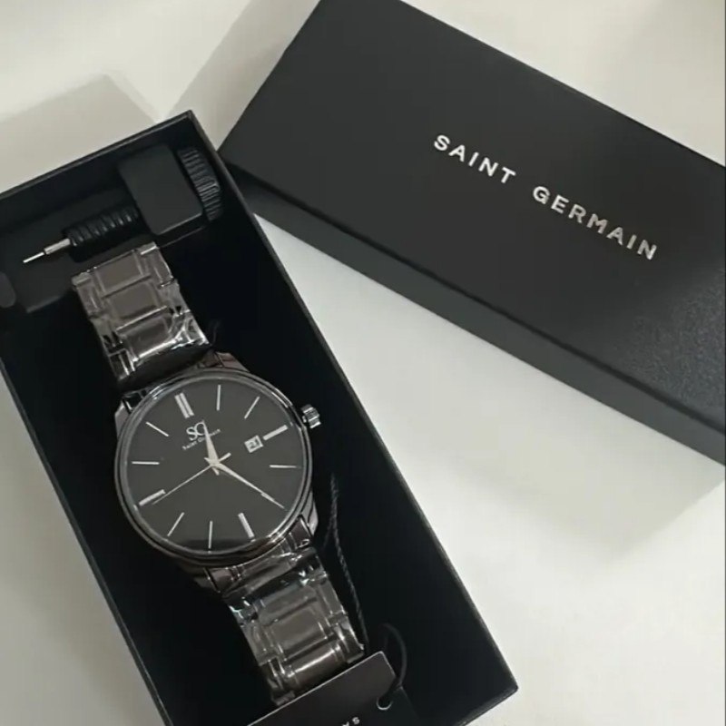 Relógio Chroma Masculino Preto Saint Germain Clássico Caixa Preta Detalhes Prata 42mm