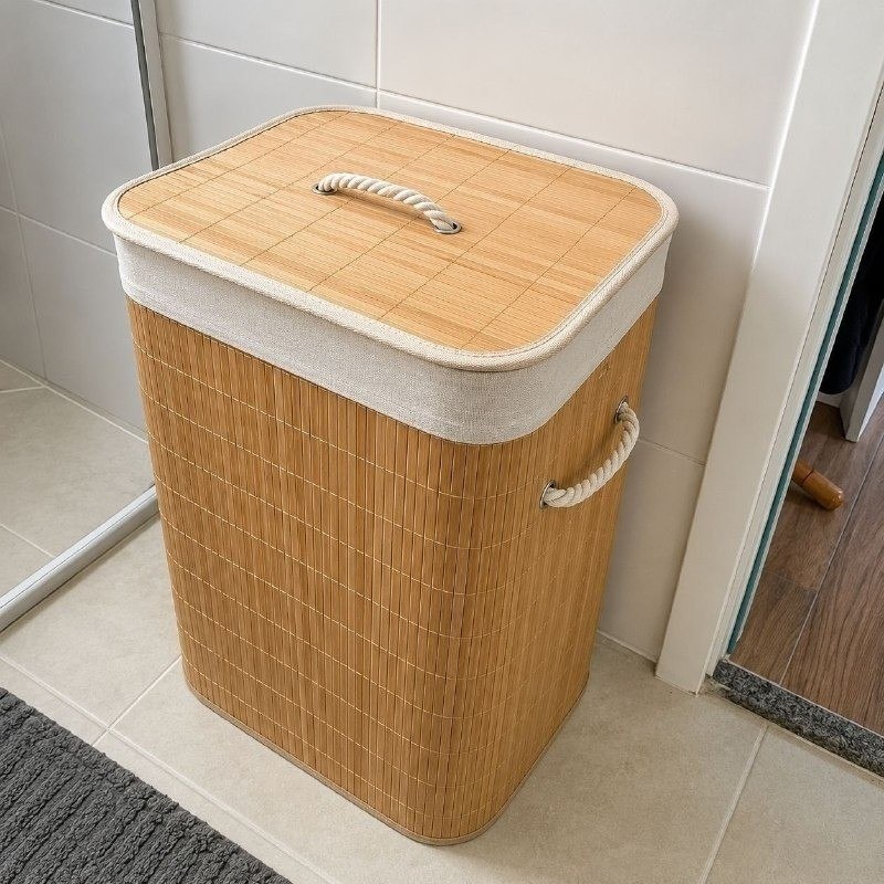 Cesto de Roupas de Bambu 50L com Frete Grátis