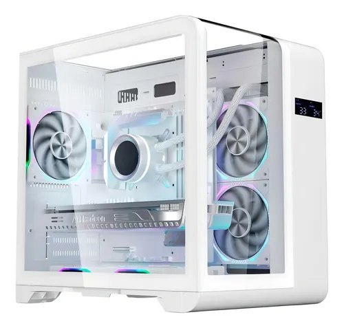 Mid tower Gamer Branco K-Mex Aquario CG-W8KI Cyberpunk c/ Display Digital