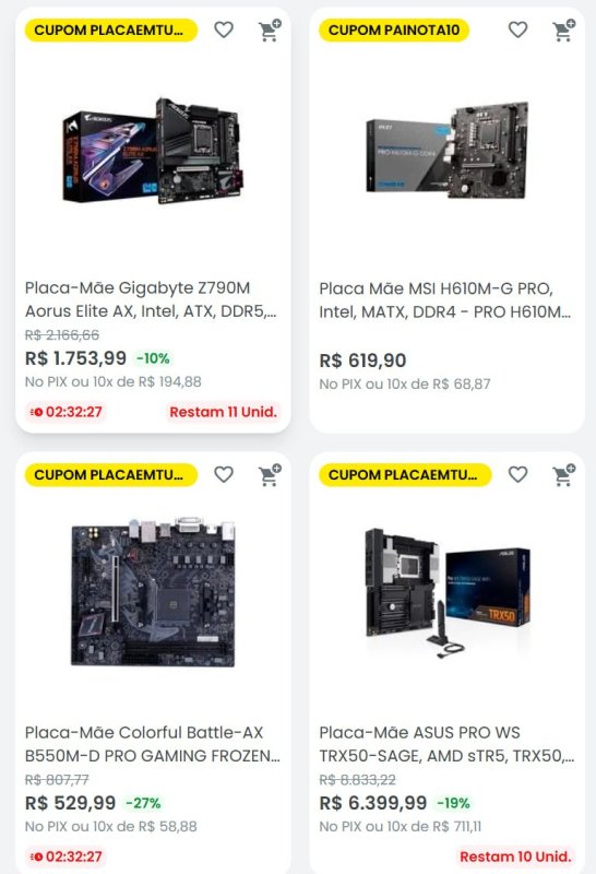 25% OFF em Placas mãe no Kabum