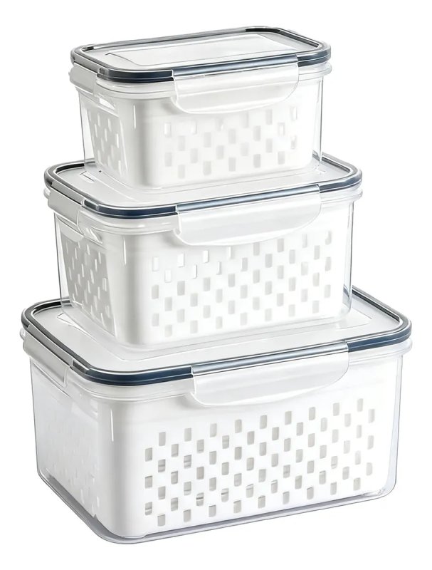 Kit com 3 Organizadores para Geladeira com Tampa