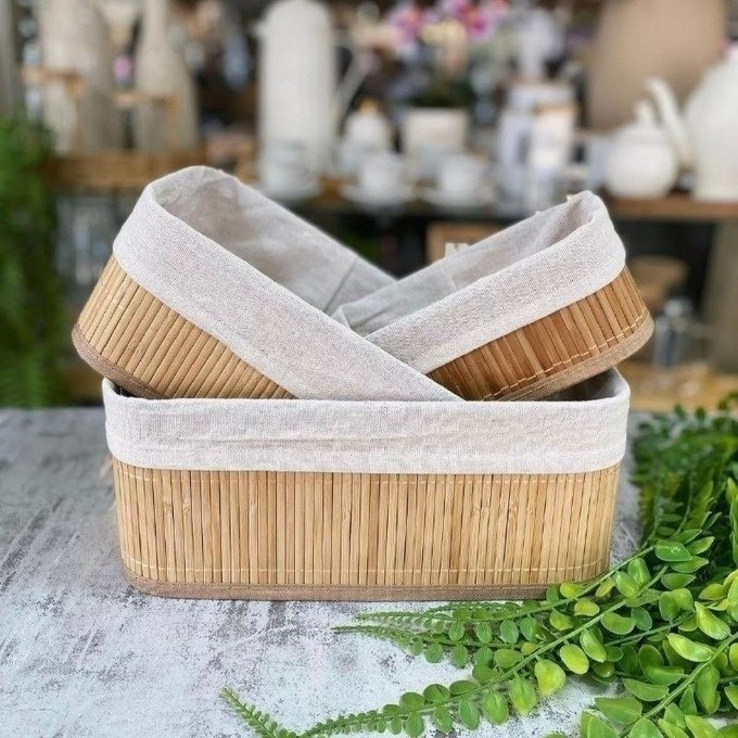 Kit com 3 Cestos Organizadores de Bambu + Frete Grátis