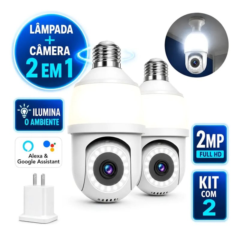 Kit 2 Câmeras de Segurança Lâmpada Externa ICSEE WiFi IP E27