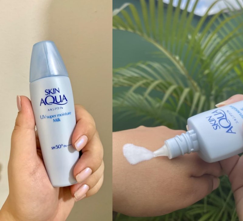 SKIN AQUA® Super Moisture Milk 40g - Protetor Solar Facial sem cor FPS50 com Ácido Hialurônico e Textura Leve