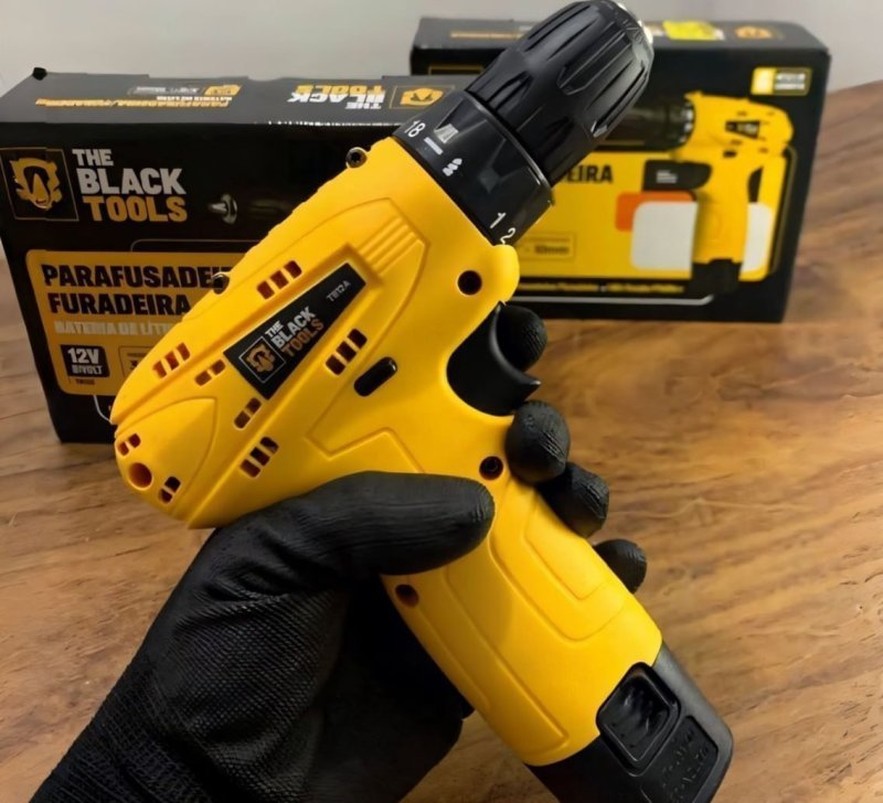 Parafusadeira Furadeira The Black Tools TB12A 3/8 a Bateria Cor Amarelo