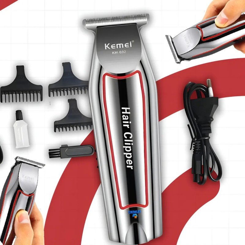 Máquina Acabamento Cortar Cabelo Barba E Pelos Kemei 032 Prateado 127/220v