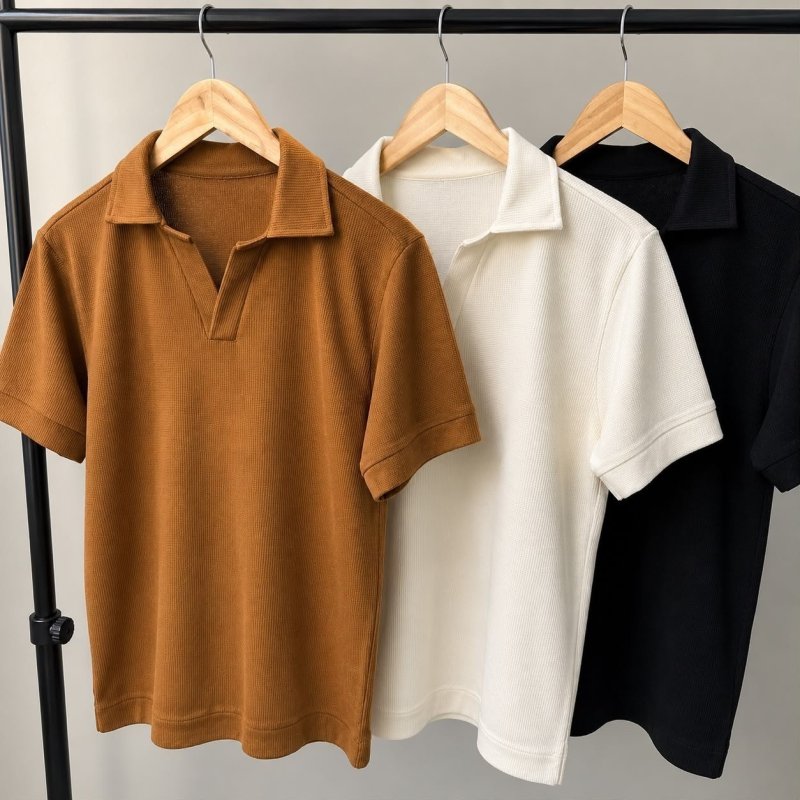 Camisa Camiseta Polo Masculina Texturizada Sem Botão