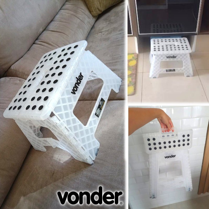 Banqueta Plástica Dobrável Vonder Branca – Altura 220 mm